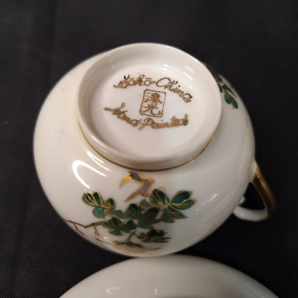 Vintage Set of 2 Soko China Hand Painted Eggshell Porcelain Demitasse Cup Saucer